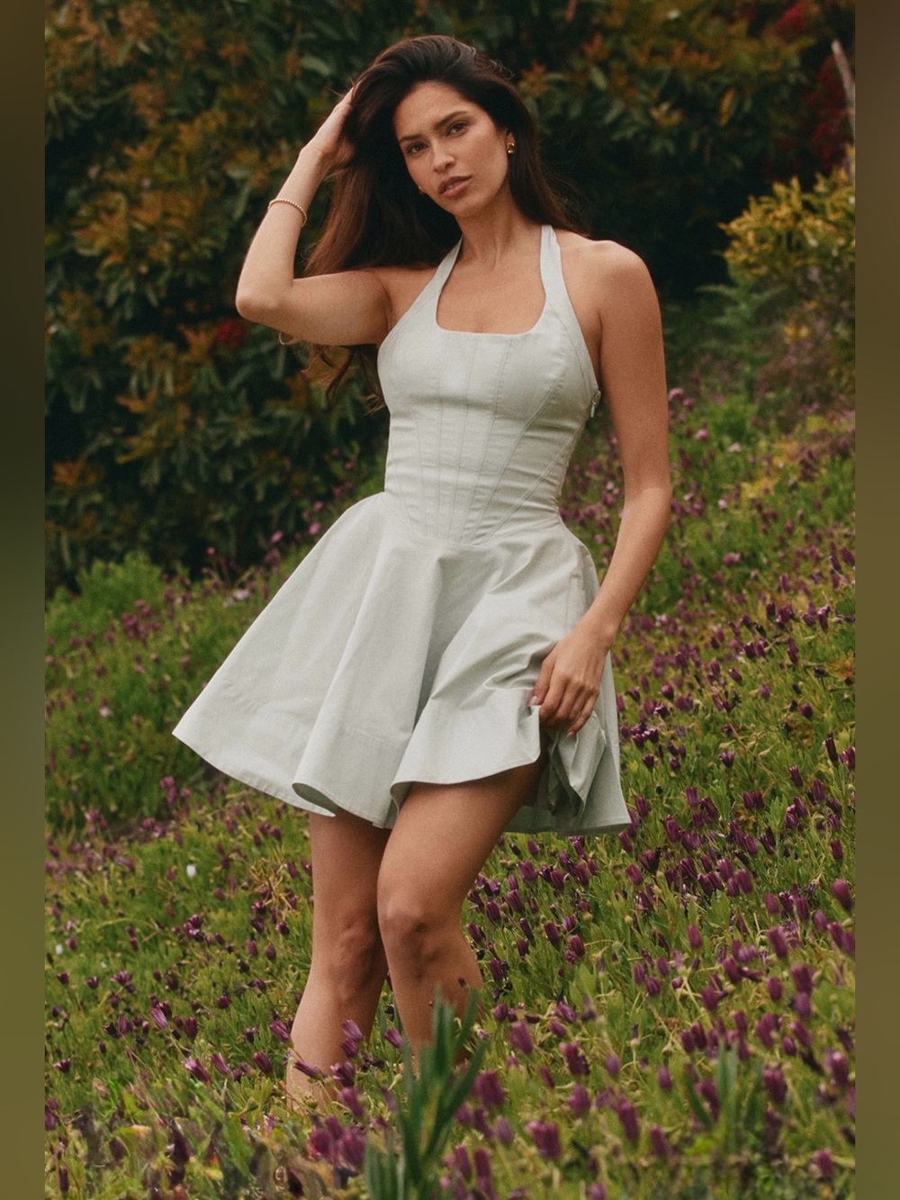 🩷Firm Price🩷House of CB Sasha pistachio stretch cotton halter neck mini dress